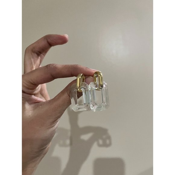 Chunky Clear Acrylic earrings , long clear white earrings , ice cube acrylic - Picture 6 of 7
